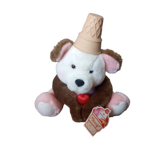 Hallmark 1993 Vintage Bear SCOOP Ice-Cream Cone Plush Pink Brown Cherry New - Picture 1 of 5